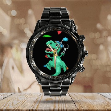 Discover Funny T-Rex Bouldering and Rock Climbing Gift Calendar Steel Band Watch
