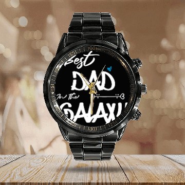 Discover Best Dad In The Galaxy Calendar Steel Band Watch