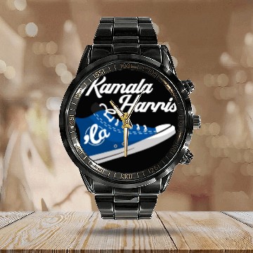 Discover Comma La Funny Kamala Harris Vintage Sneakers Calendar Steel Band Watch