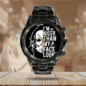 Discover Michael Myers Im Nicer Than My Face Looks Calendar Steel Band Watch