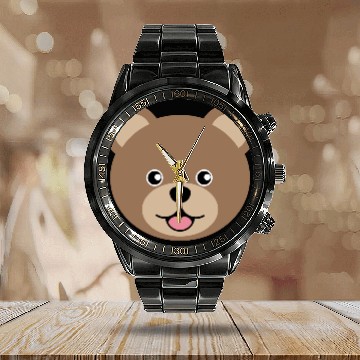 Discover Cute Brown Teddy Bear Face Calendar Steel Band Watch