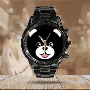 Discover Cute Black Teddy Bear Face Calendar Steel Band Watch