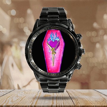 Discover Pastel Goth Love Coffin Heart Calendar Steel Band Watch