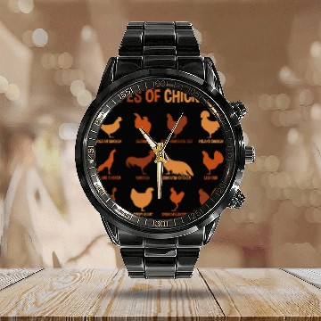 Discover Types of Chickens, Funny Chicken Lover Farmer Calendar Steel Band Watch