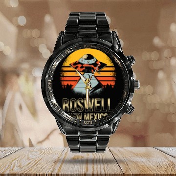 Discover Roswell New Mexico UFO Alien Calendar Steel Band Watch