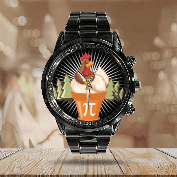 Discover Chicken Pot Funny Pi Day Math lover 3.14 Calendar Steel Band Watch