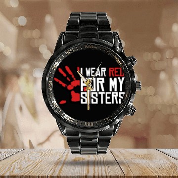 Discover I Wear Red For My Sisters Native American MMIW Calendar Steel Band Watch