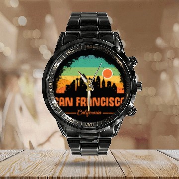 Discover San Francisco California Vintage Retro Stripe Calendar Steel Band Watch