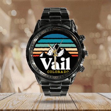 Discover Vail Colorado Usa Ski Resort 1980S Retro Gift Calendar Steel Band Watch