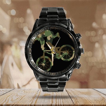 Discover Vintage BMX Bike Racing Camouflage Calendar Steel Band Watch