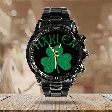 Discover Harlem Irish Shamrock Distressed Kelly Green Print Calendar Steel Band Watch