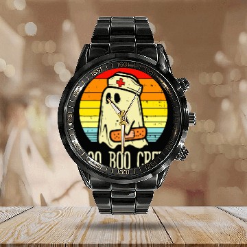 Discover Boo Boo Crew Ghost Nurse Retro Halloween Nursing Calendar Steel Band Watch