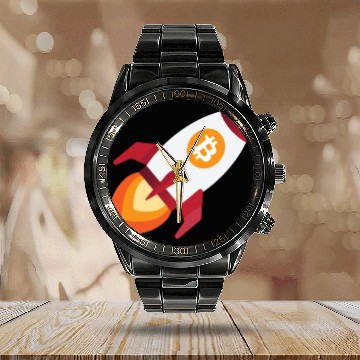 Discover Bitcoin Rocket - cryptocurrency crypto Bitcoins Calendar Steel Band Watch