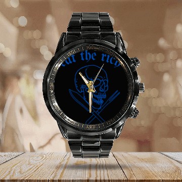 Discover Eat The Rich - Skull and Cross Knives (blue) Calendar Steel Band Watch
