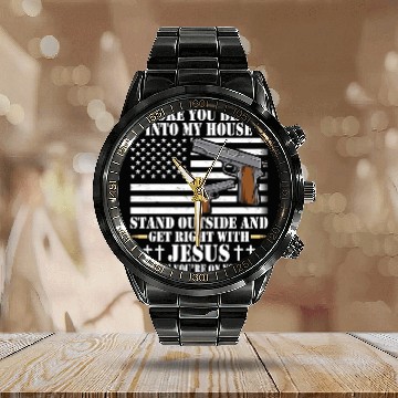 Discover Before You Break Into My House Jesus Gift Gun Calendar Steel Band Watch