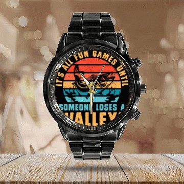 Discover Funny Walleye Fishing Calendar Steel Band Watch