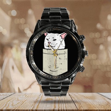 Discover Woman Yelling At Confused White Cat Pocket Meme Fu Calendar Steel Band Watch