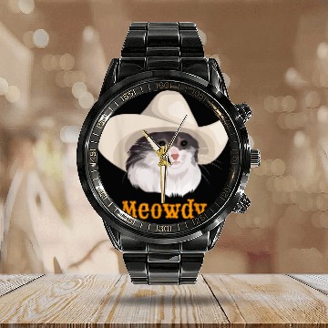 Discover Meowdy Sad Cat Wearing a Cowboy Hat Meme Calendar Steel Band Watch