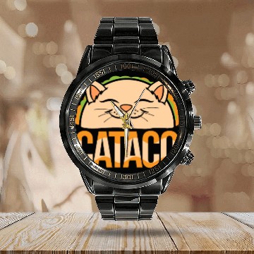 Discover Funny Cat Taco Food Animal Lover Calendar Steel Band Watch