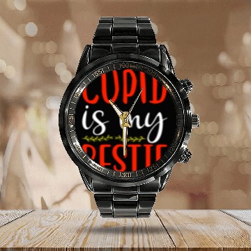 Discover Valentine's Day Cupid is my bestie Love Single Calendar Steel Band Watch