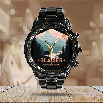 Discover Vintage Glacier National Park Deer Mountains Gift Calendar Steel Band Watch