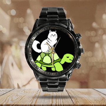 Discover Cat Riding Turtle for Turtle Theme Fan Calendar Steel Band Watch