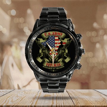 Discover US Army Veteran Calendar Steel Band Watch