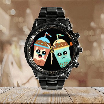 Discover cartoon milk tea Calendar Steel Band Watch