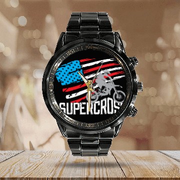 Discover Supercross Motocross Racing Biker Calendar Steel Band Watch