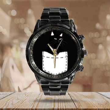 Discover Black Cat In A Pocket Calendar Steel Band Watch