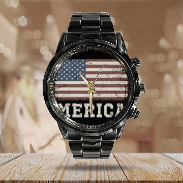 Discover Merica Vintage Usa Flag Calendar Steel Band Watch