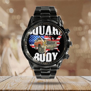 Discover Square Body - American Flag Truck Lovers Calendar Steel Band Watch