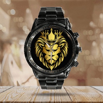 Discover Gold Lion Crown, queen, princess, royalty, king, Calendar Steel Band Watch