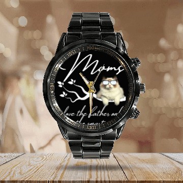 Discover Moms love daddy funny cat women's at-Calendar Steel Band Watch sarcast