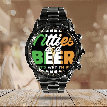Discover Funny St. Patricks Day Irish Titties And Beer Gift Calendar Steel Band Watch
