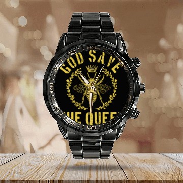 Discover God Save The Queen Bee Beekeeping Funny Beekeeper Calendar Steel Band Watch