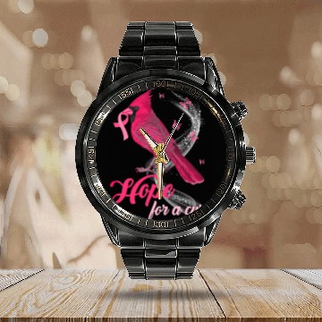Discover Breast Cancer Cardinal bird hope for a cure Calendar Steel Band Watch