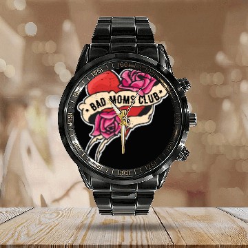 Discover Funny Bad Moms Club Tattoo Style Calendar Steel Band Watch