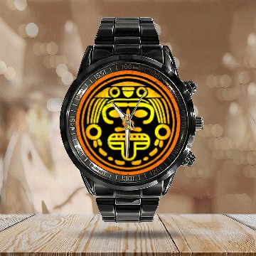 Discover Aztec Symbol Aztec Sun God Funny Gift Idea Calendar Steel Band Watch