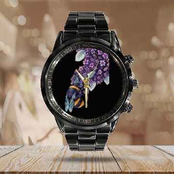 Discover Bee and lilac Calendar Steel Band Watch