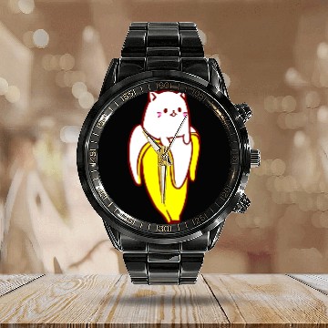 Discover Bananyas Banana Funny Cat Calendar Steel Band Watch