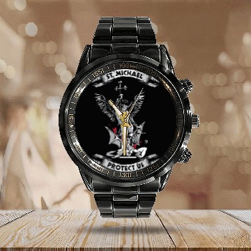 Discover Archangel Saint Michael Protect Us Defend Us Calendar Steel Band Watch
