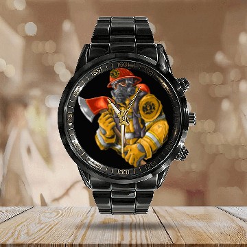 Discover firefighter fire brigade fire station blueish use Calendar Steel Band Watch