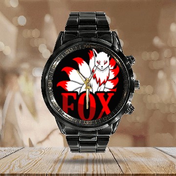 Discover Kabuki Mask Nine Tailed cute Kitsune Japanese Fox Calendar Steel Band Watch