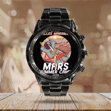 Discover Funny Mars Summer Camp 2078 Calendar Steel Band Watch