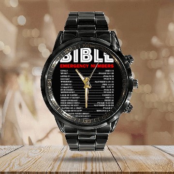 Discover Emergency Bible Numbers Calendar Steel Band Watch