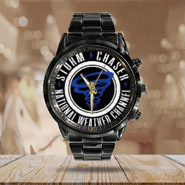 Discover National Weather Channel Crew Funny Storm Chaser Calendar Steel Band Watch