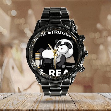 Discover Weightlifting sports Funny Gym workout Panda Calendar Steel Band Watch