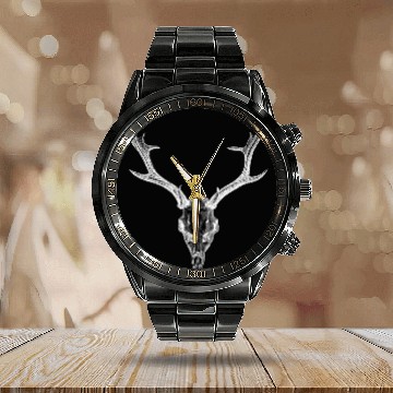 Discover Deer head illustration hunter wild nature forest Calendar Steel Band Watch