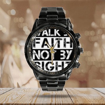 Discover Walk By Faith Not By Sight - Christian Quote Calendar Steel Band Watch